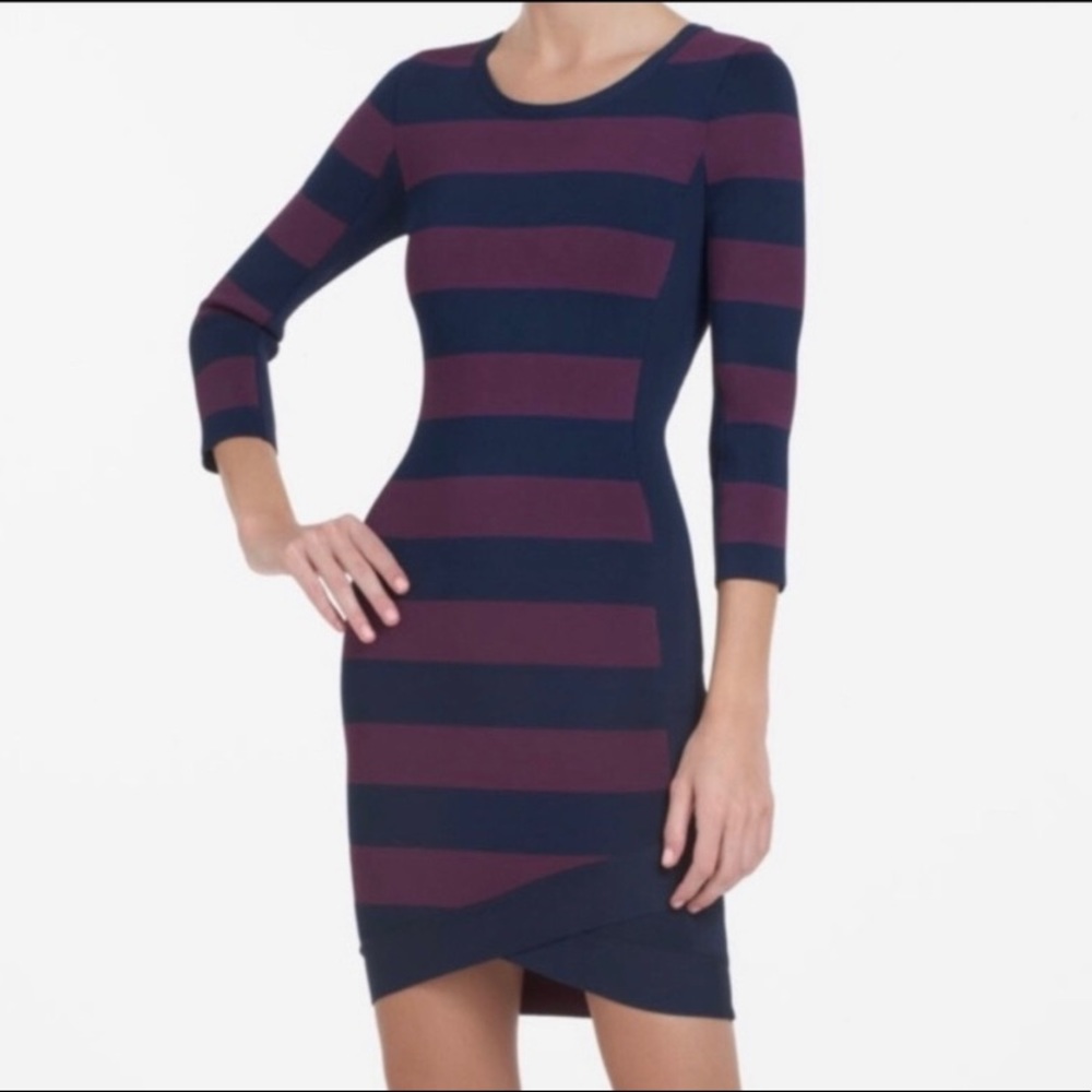 BCBGMaxazria KENDALL Bandage Dress WOMENS Size L Navy Blue Purple